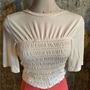 Minimum Cream Smocked 3/4 Sleeve Blouse